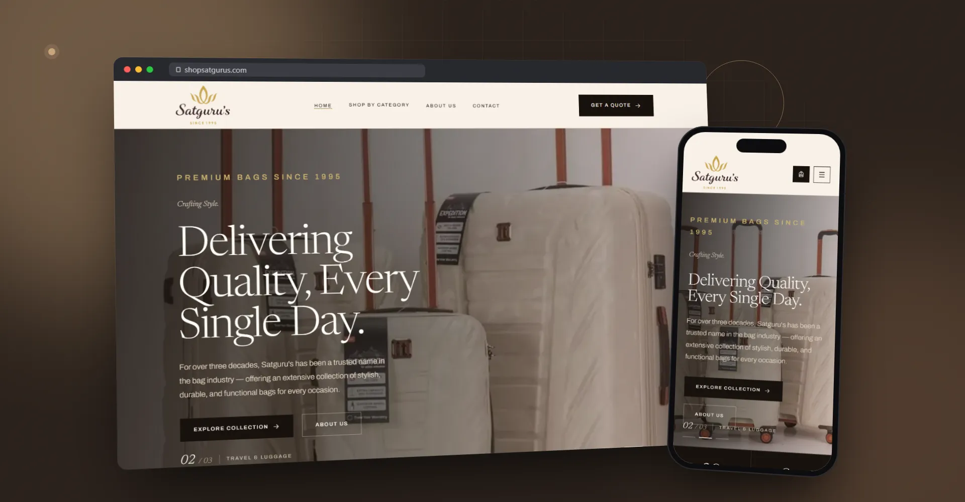 Satguru's website on desktop and mobile