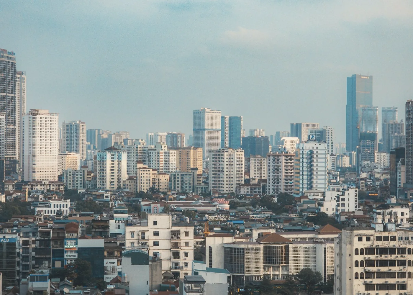An aerial view across central Pune and its varied skyline